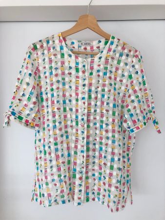 Vintage Bluse Kurzarm, Gr. M,, leicht & luftig
