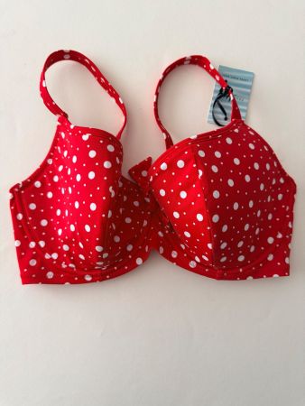 POUR MOI, Bikini-Top, Grösse 75E, Farbe Rot/Weiss getupft