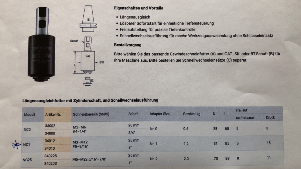 Tutti gli attrezzi: Tapmatic NC-1 Gewindeschneidfutter M3-M12 Neuware – Usato da Nidau venduto da Graschi 3