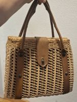 Vintage Korb geflochten Handtasche mit Lederdetails -