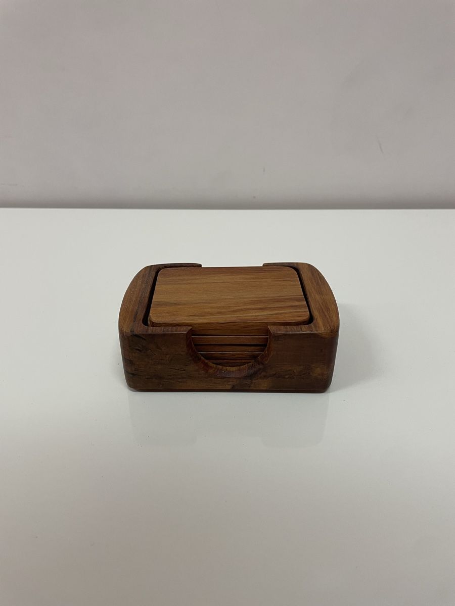 Untersetzer: Vintage Holz Untersetzer Set mit Ständer Glasuntersetzer – Gebraucht aus Zürich von Vintagewiesel 1