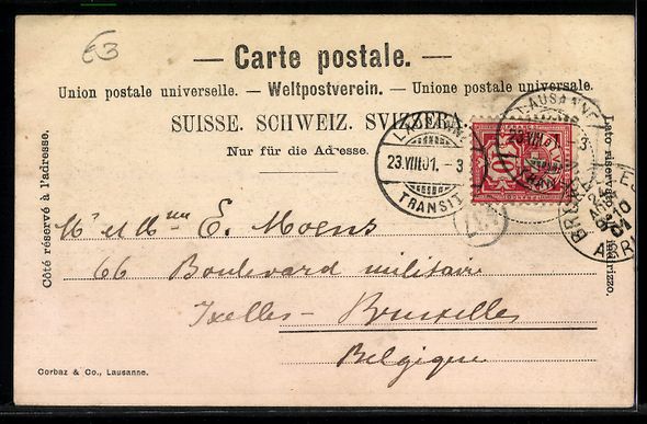Ansichtskarten: AK Lausanne, Teilansicht, Wappen, 1901 – Gebraucht aus Berlin von bartko-reher 1