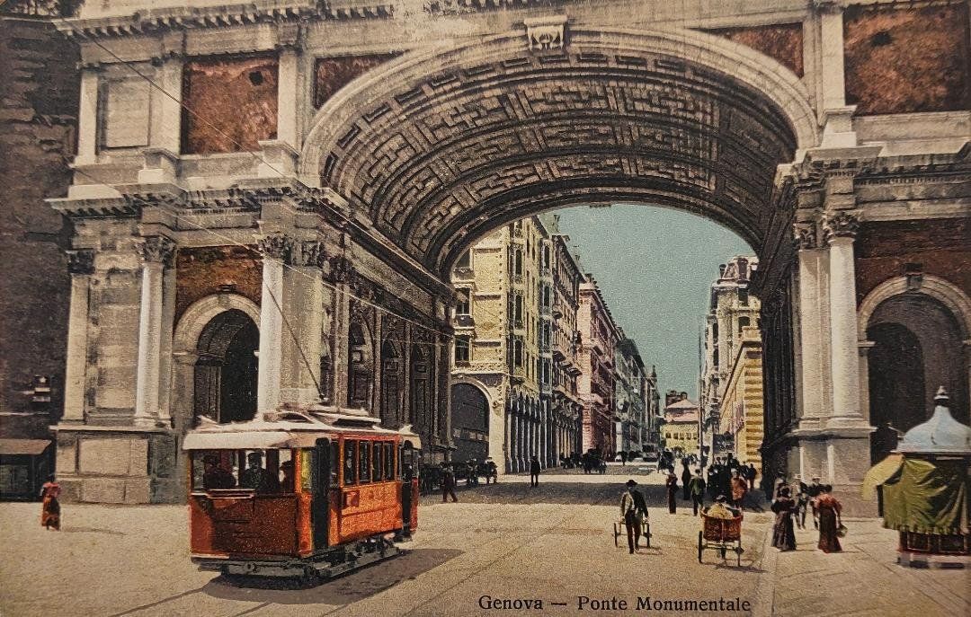 Cartoline postali: GENOVA - Tram - Ponte Monumentale – Usato da Delémont venduto da Domdom1