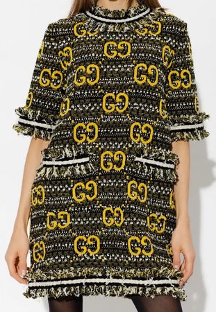 Gucci Tweed Dress Wolle mini Kleid Schwarz, Wolle