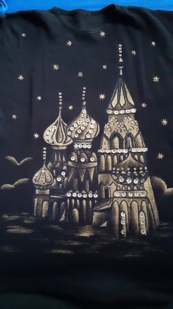 Sweater mit goldener Basilius-Kathedrale + Pailletten Gr. XL
