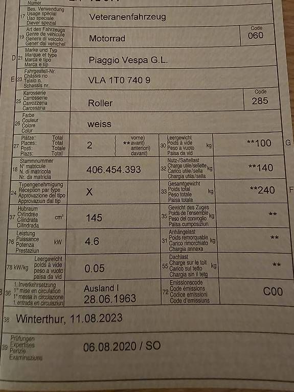 Strada: Vespa G.L 150 Veteran  – Usato da Winterthur venduto da Genni 2