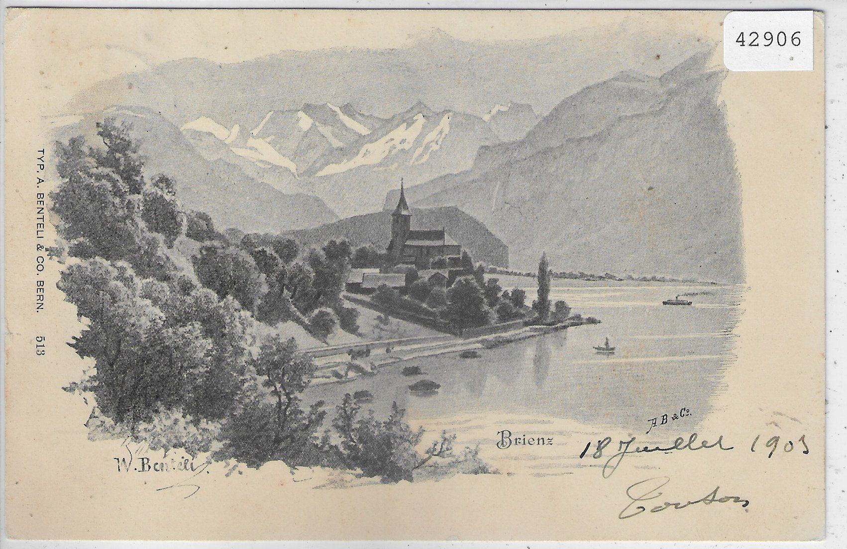 Ansichtskarten: Brienz - Künstlerkarte 1903 – Gebraucht aus Ettingen von Kartenplanet