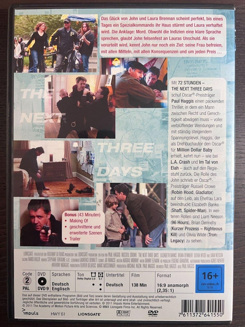 Tutti i DVDs: The Next Three Days - 72 Stunden – Usato da Zürich venduto da FilmFreunde 1