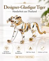 Designer-Glasfigur Tiger mit 22-Karat-Goldakzenten – Handarb