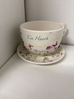 Blumentopf mit Unterteller Keramik weiss Blumenmotiv