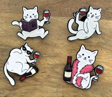 Set 4x Pin Katze Wein