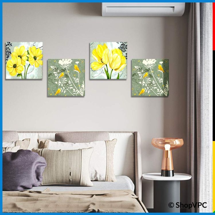 Set 4 Leinwandbilder Gelbe Blumen - Wandbilder mit Rahmen | Kaufen auf