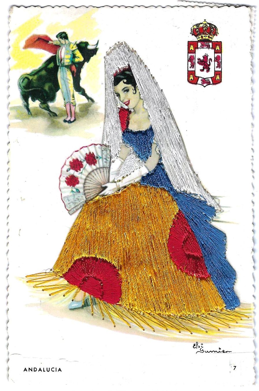 Cartes postales: gestickte Seidenkarte span. Tänzerin – D'occasion à Buchs AG par Baerfisch