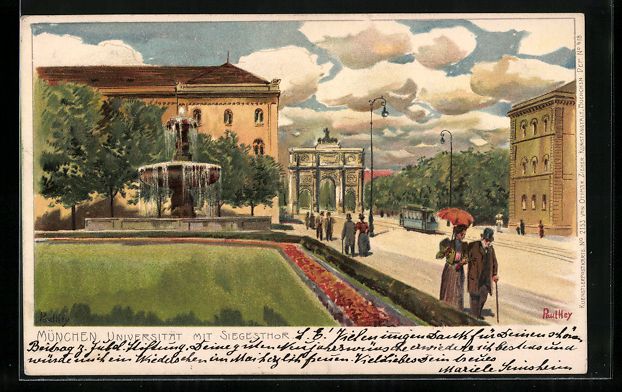 Cartoline postali: Paul Hey: München, Universität mit Sie – Usato da Berlin venduto da bartko-reher