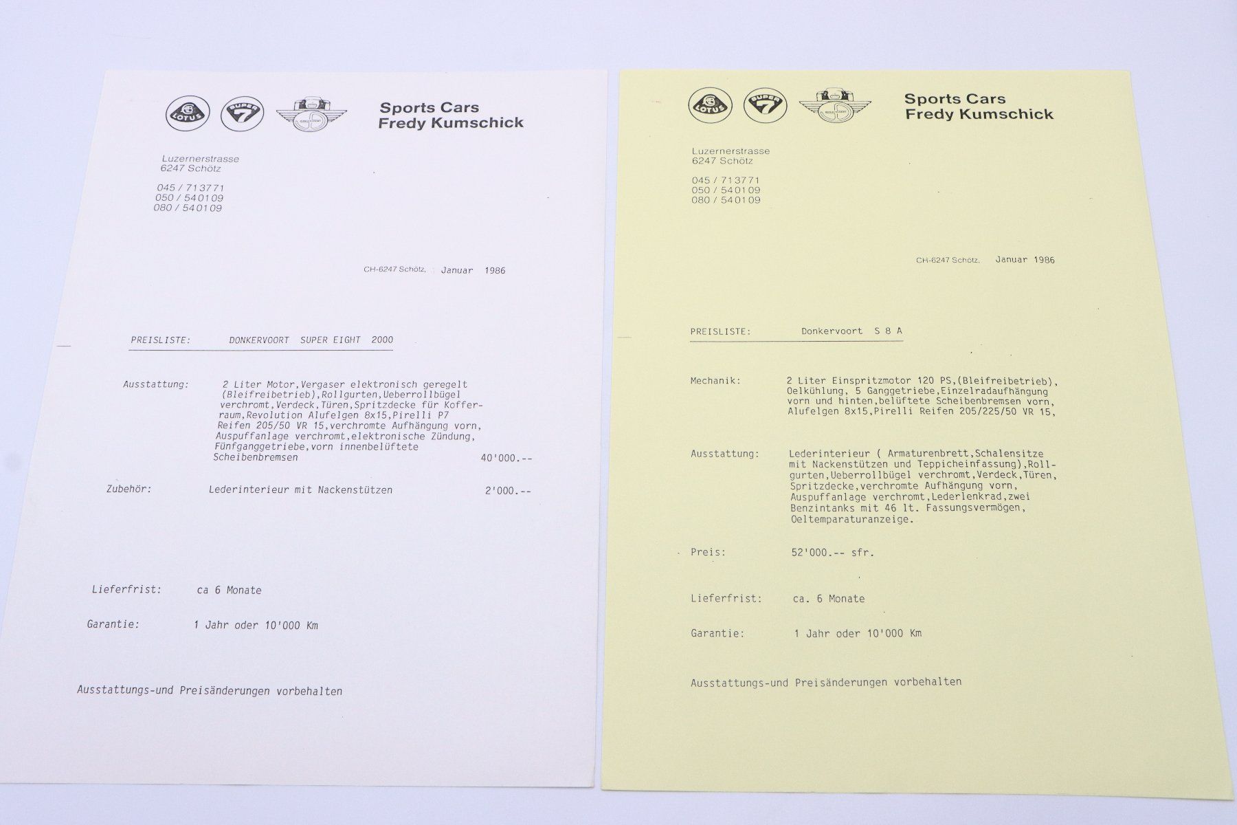 Donkervoort Documenti: Donkervoort Pressemappe 1986 – Usato da Bühl b.Aarberg venduto da Collectorpassions 4