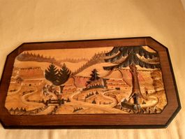 Holzschnitzerei Wandbild, ländliche Szene, Top Zustand!