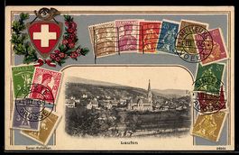 AK Laufen /BL, Ortsansicht mit Kirche, Passepartout mit Brie