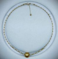 Edles Collier mit Südsee-Goldperle & weißen Süßwasserperlen