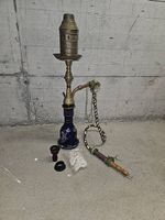 Splendida Shisha (narghilé) Egiziana in Ottone e Vetro Blu