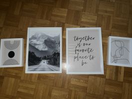 Set of 4 Wall Pictures with White Frames good condition