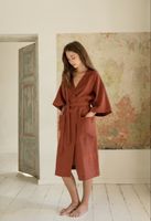 Japanese style linen kimono dress in size M, terracotta