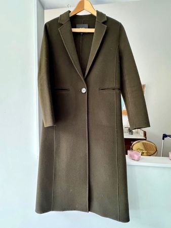 MAJE Long manteau laine kaki comme neuf T36