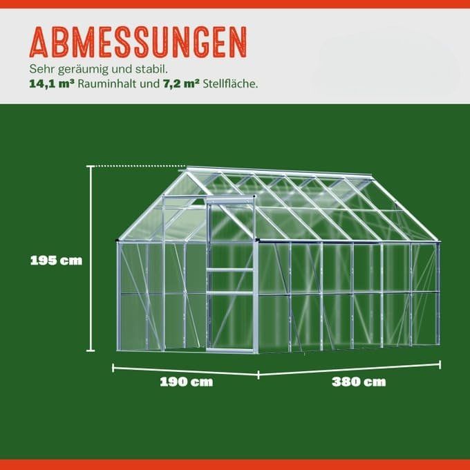 Treibhaus - 380x190x195cm 4 Dachfenster 6