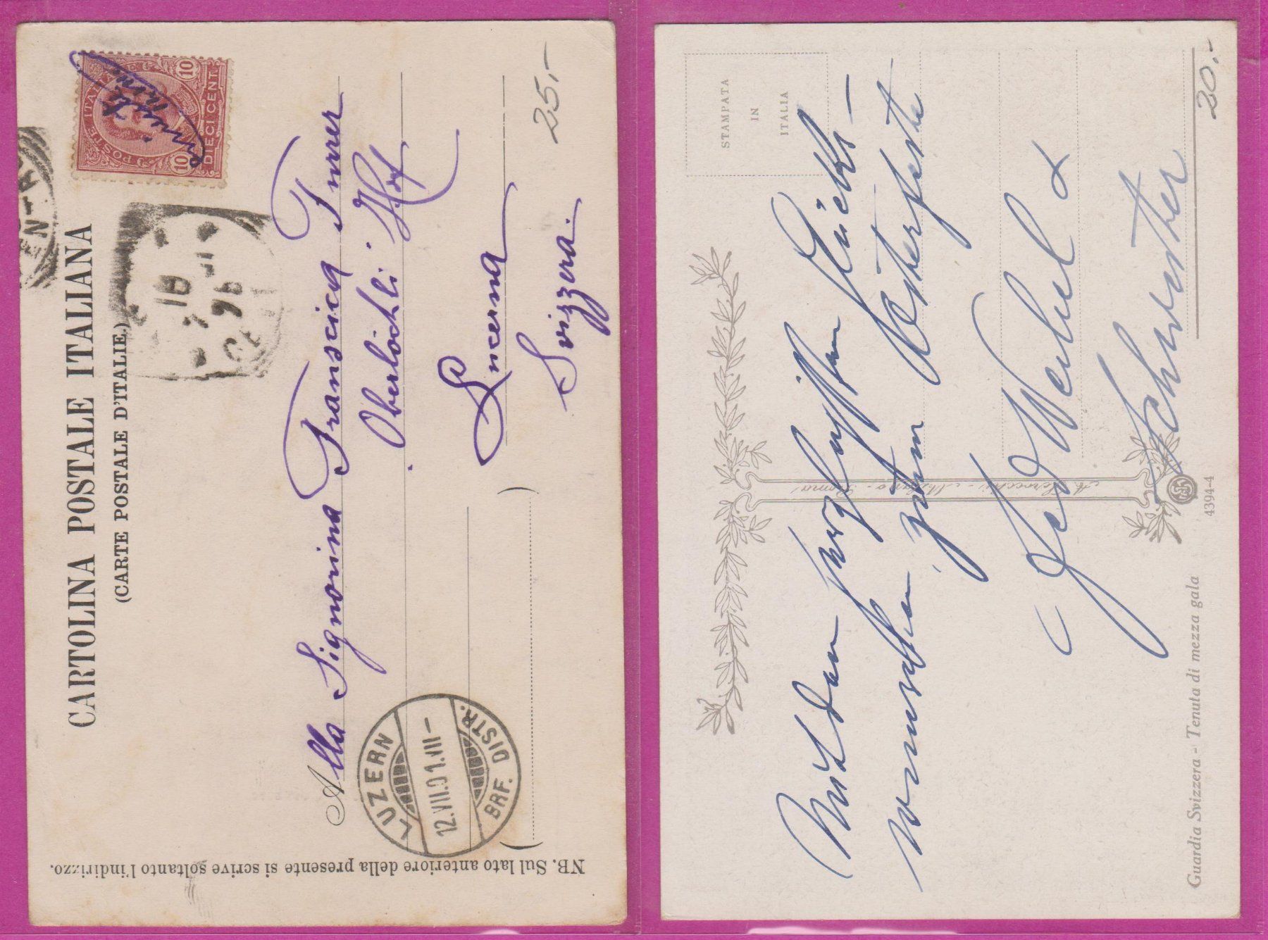 Cartoline postali: 4 alte Ansichtskarten  :  päpstliche Schweizer Garde – Usato da Vitznau venduto da Ropaku 1