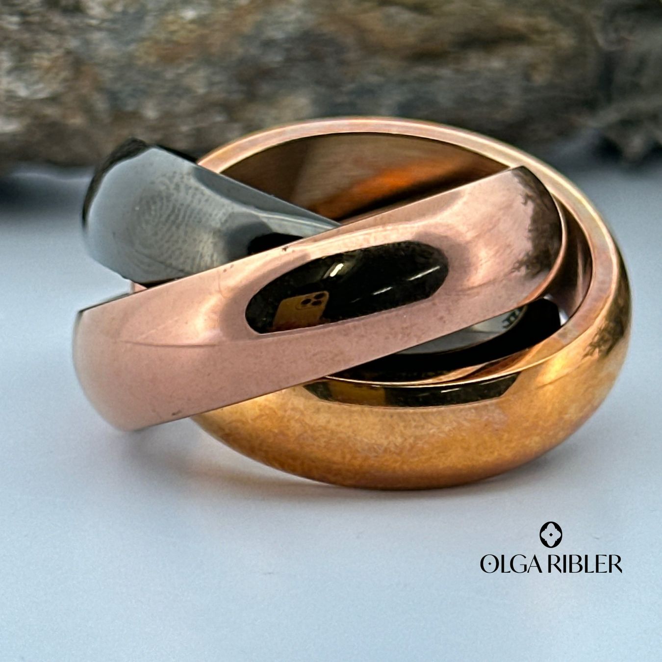 Olga Ribler Anelli: Edelstahl Wellen Ring 3color Grösse 62 – Nuovo (secondo la descrizione) da Luzern venduto da Schmuckoutlet