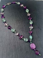 Luxuriöse Amethyst, Rosenquarz & Calcit Halskette Silber