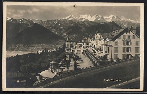 Cartoline postali: Rigi-Kaltbad, Ortsansicht mit Gipfelpano – Usato da Berlin venduto da bartko-reher