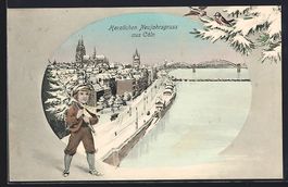 Grusskarten-AK Cöln, Ortsansicht im Sch