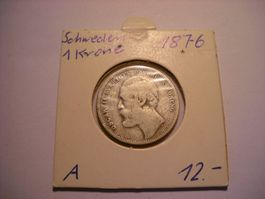 Schweden 1 Krone 1876 Oscar II gebraucht im Rähmchen