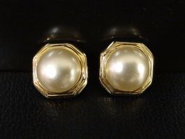 Vintage Ohrclips Clips Ohrschmuck Perle Gold 70er 80er Jahre