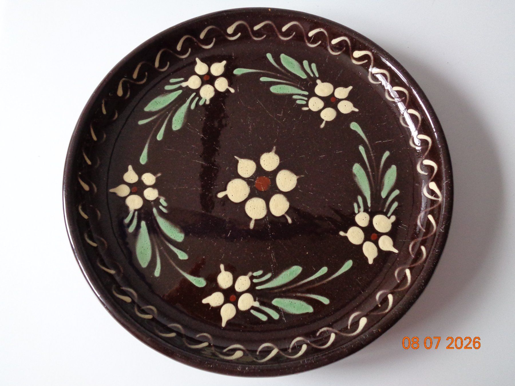 Servierplatten: Kuchenplatte bemalt, Durchm. 25 cm – Gebraucht aus Wiesendangen von Gullfoss 1