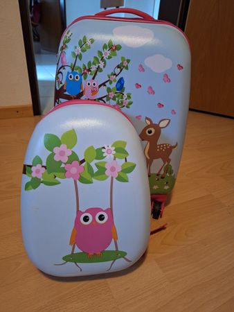 Kinder-Trolley Set mit Eulen-Motiv, perfekt für die Reise!