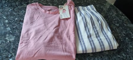 Damen Pyjama Up2 Fashion rosa Hose gestreift Grösse S neu