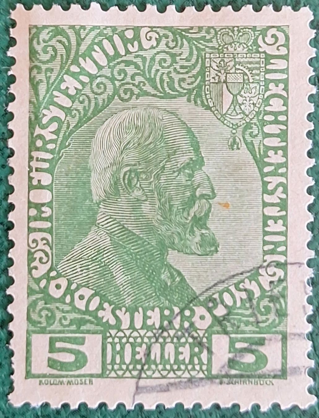 Tutti i francobolli: Timbre Liechtenstein 5 Heller - 1912 - Oblitéré – Usato da Genève venduto da JLV01