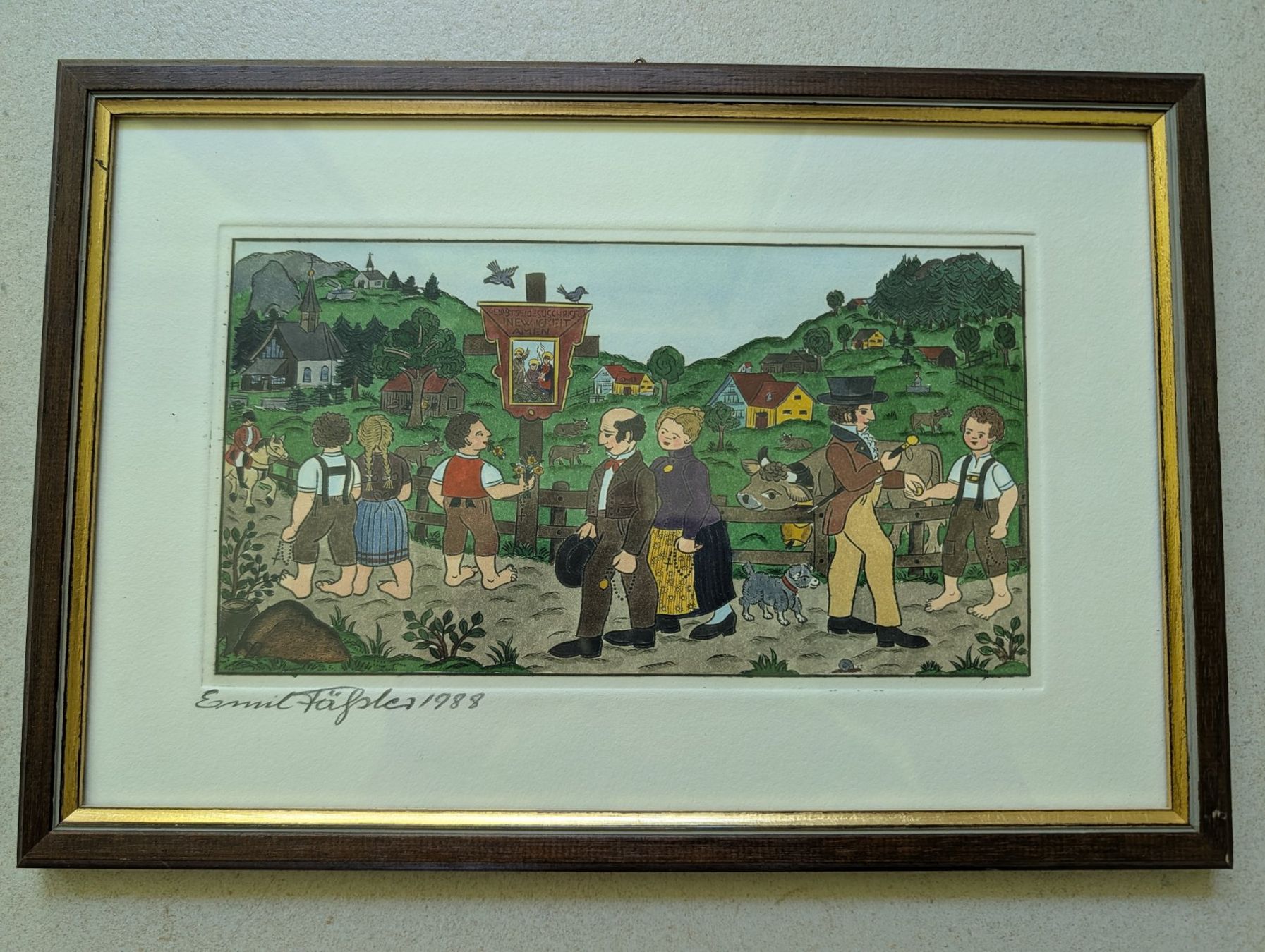 Dipinti: Emil Fässler 1988, Gemälde 32x22cm – Usato da Meggen venduto da banduga