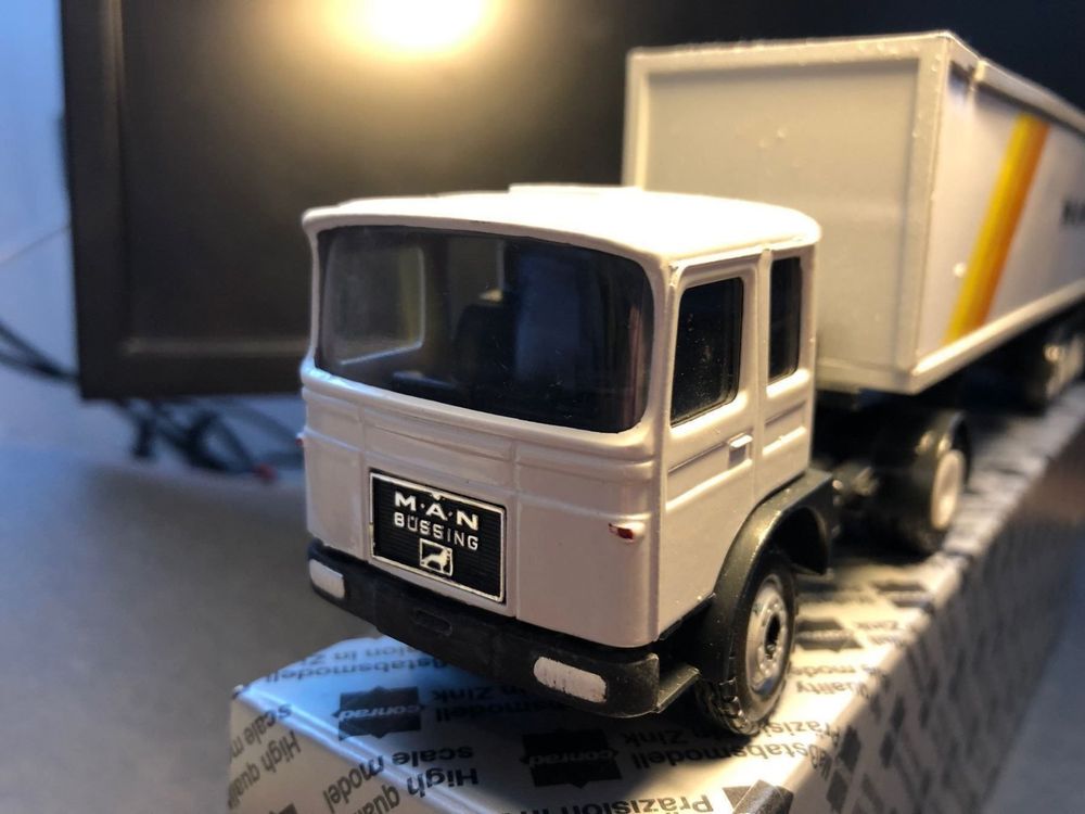 GESCHA camion MAN F bussing + remorque DETA 1/50 TRUCK LKW no box