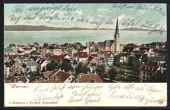 Cartoline postali: Wädenswil, Totalansicht mit Gewässer u – Usato da Berlin venduto da bartko-reher