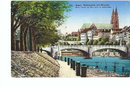 Basel Rhein mit Münster, Mittlere Rheinbrücke und Uferweg