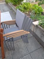4 Stapelstühle Garten Metall grau Holz Armlehnen gebraucht