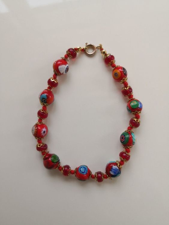 Polshorloge Millefiori, met Murano-glas, met leren armband, roze