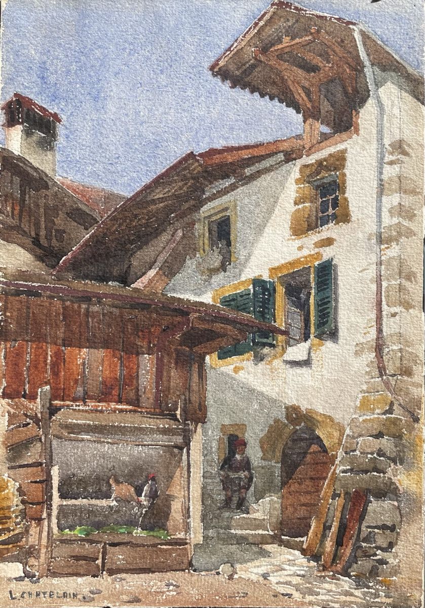 Gemälde: Leo Chatelain aquarelle village – Gebraucht aus Biel/Bienne von Galaq
