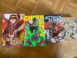 Attack on Titan 1-5, Chainsaw Man 1-7, Golden Kamuy 1-5