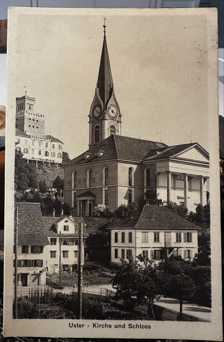 Cartoline postali: Antike Postkarte Uster, Kirche und Schloss – Usato da Rapperswil SG venduto da Cecilia61
