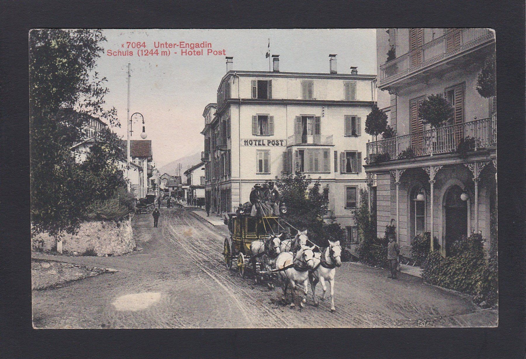 Cartoline postali: SCHULS Hotel Post POSTKUTSCHE, 1911 – Usato da Reiden venduto da cinfis
