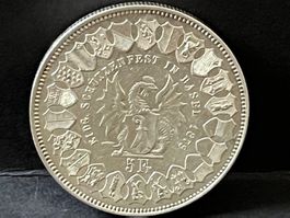 Münze Schützenfest Basel 1875 5 Franken Silber