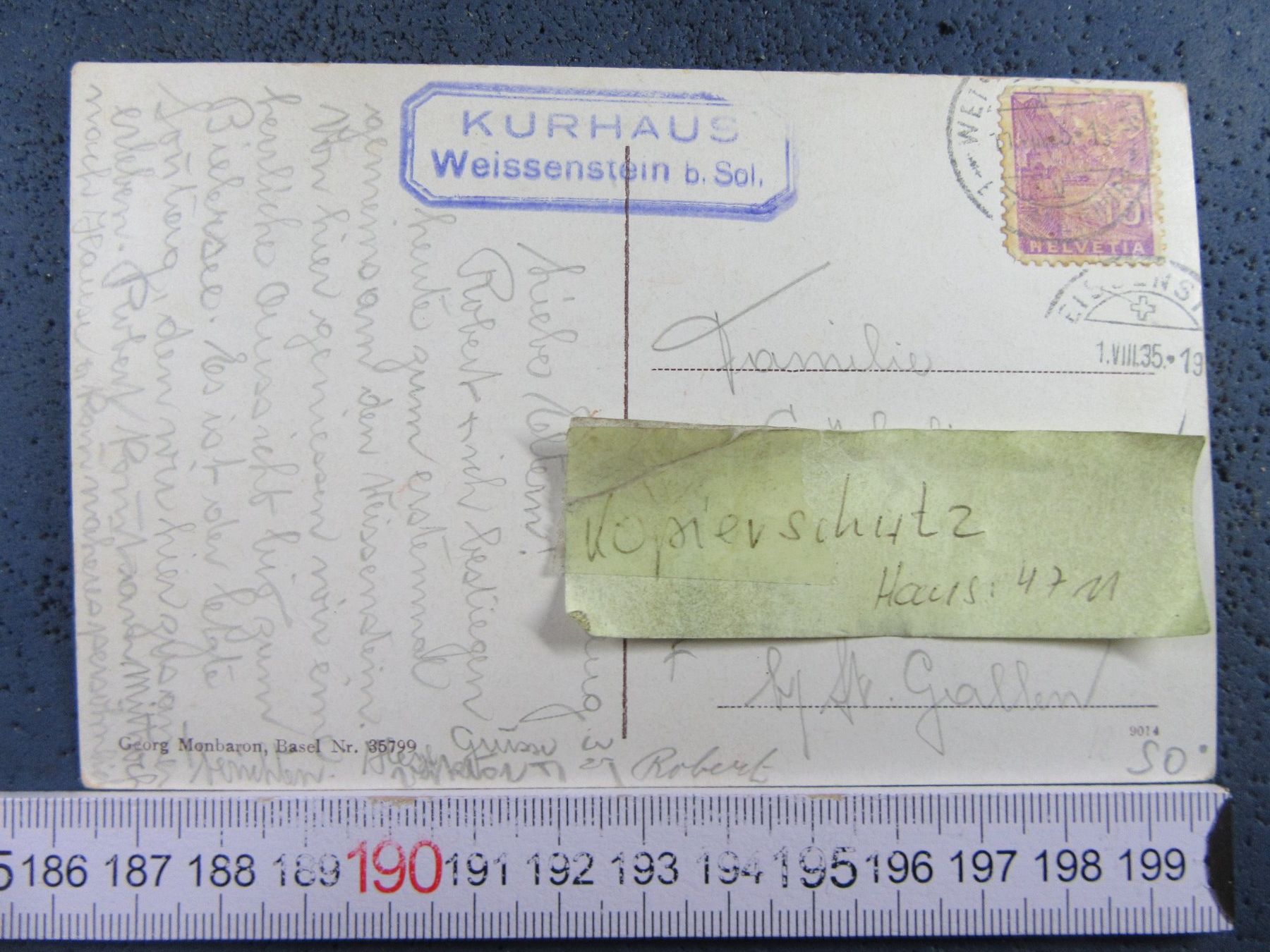 Cartoline postali: WEISSENSTEIN KURHAUS OB SOLOTHURN AK 1935 – Usato da Ettingen venduto da Hausi4711 1